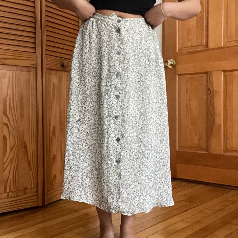 Teacher Floral Printed Midi Skirt Vintage